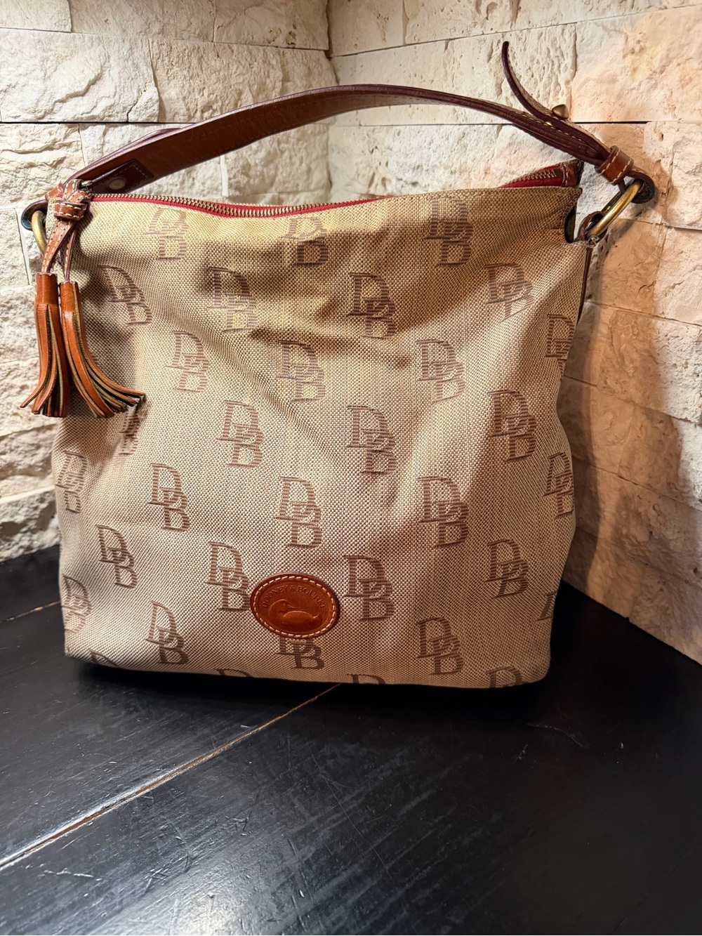 Vintage DOONEY & BOURKE Hobo Shoulder Handbag Signature Jacquard Canvas DB logo